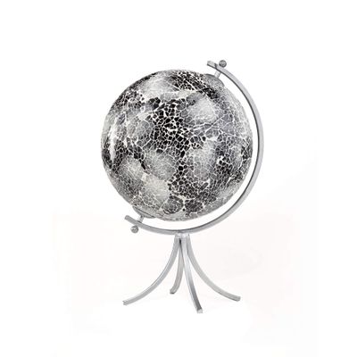 American Atelier Mosaic Decorative Globe, White/Silver/Black