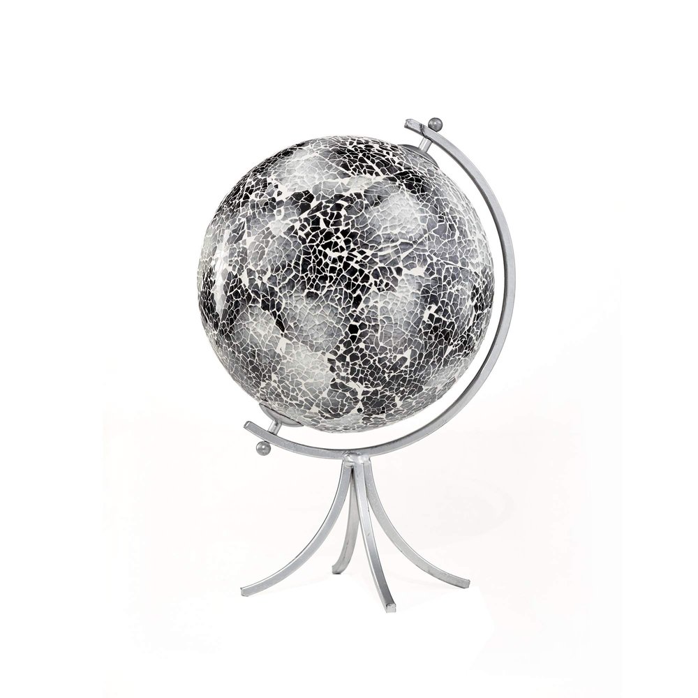 American Atelier Mosaic Decorative Globe, White/Silver/Black