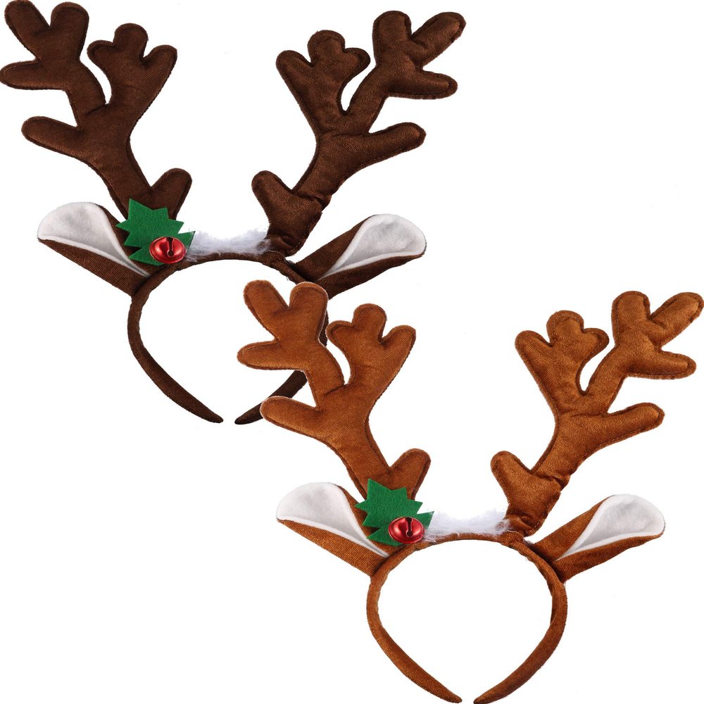 Bememo 2 Pieces Christmas Reindeer Antlers Headband Deer Antlers Headband for Women Cosplay Party Costume Accessories(Cute Style)