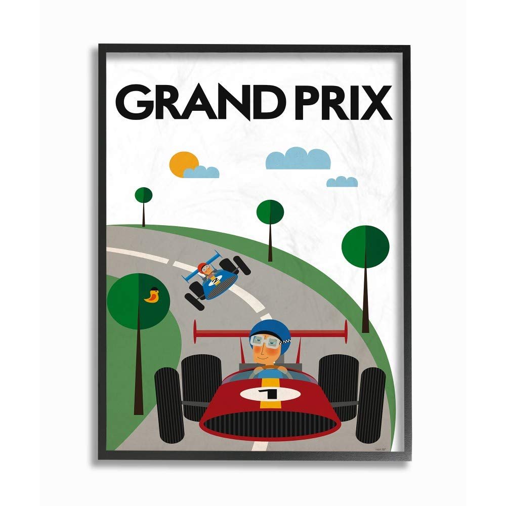 Stupell Industries The Kids Room Green Orange Blue and Red Grand Prix Minimal Mod Race Cars Black Framed Wall Art 16 x 20 Multi-Color