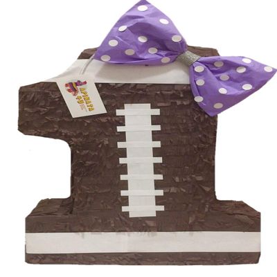 APINATA4U 20" Tall Number One Brown Football Theme Pinata with Lavender Bow