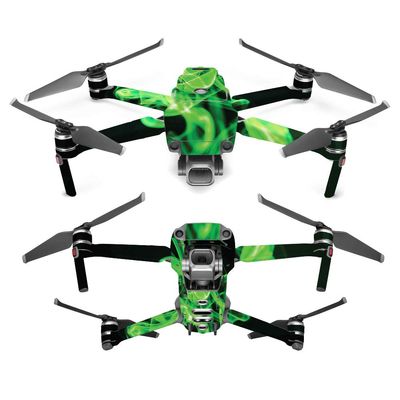 MightySkins Skin Compatible With DJI Mavic 2 Pro or Zoom - Green Flames | Protective, Durable, and Unique Vinyl Decal wrap cover | Easy To Apply, Remove, and Change Styles | Made in the USA