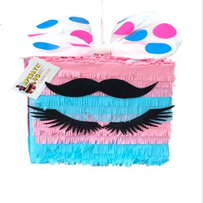 APINATA4U 16" Gender Reveal Pinata Lashes or Staches Gender Reveal Block Pinata