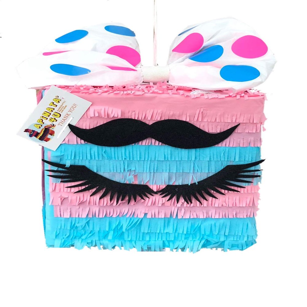 APINATA4U 16" Gender Reveal Pinata Lashes or Staches Gender Reveal Block Pinata