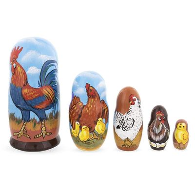 BestPysanky Rooster and Family Wooden Nesting Dolls