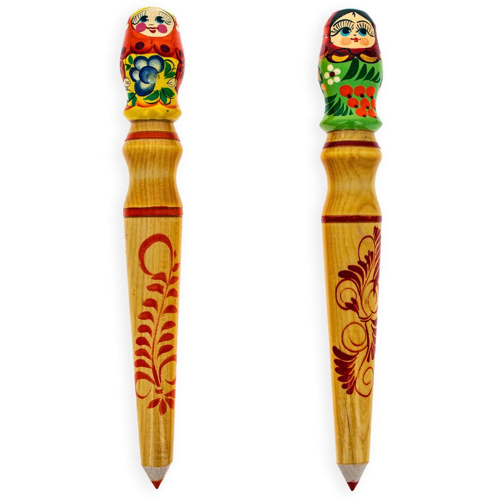 BestPysanky Wooden Matryoshka Doll Pencil (1 Random Design) 11.3 Inches
