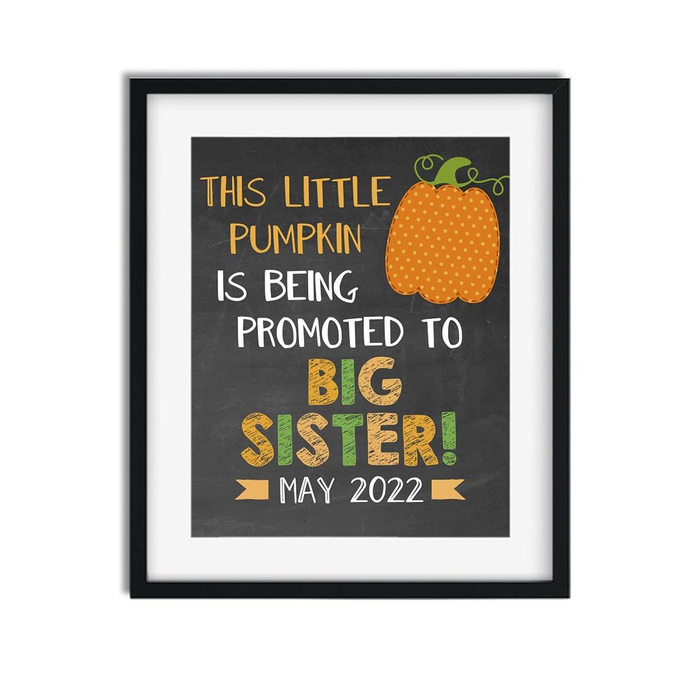Canary Road Pumpkin Big Sister Pregnancy Announcement Paper Art Print | Pregnancy Announcement Sign | Baby Announcement Photo Prop | Big Sister Sign | New Baby Sign | Pumpkin Baby | Fall Pregnancy