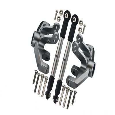 1/10 Baja Rey 4WD Desert Truck (LOS03008) Upgrade Parts Aluminum Front Knuckle Arm + Stainless Steel Adjustable Tie Rods - 18Pc Set Gray Silver