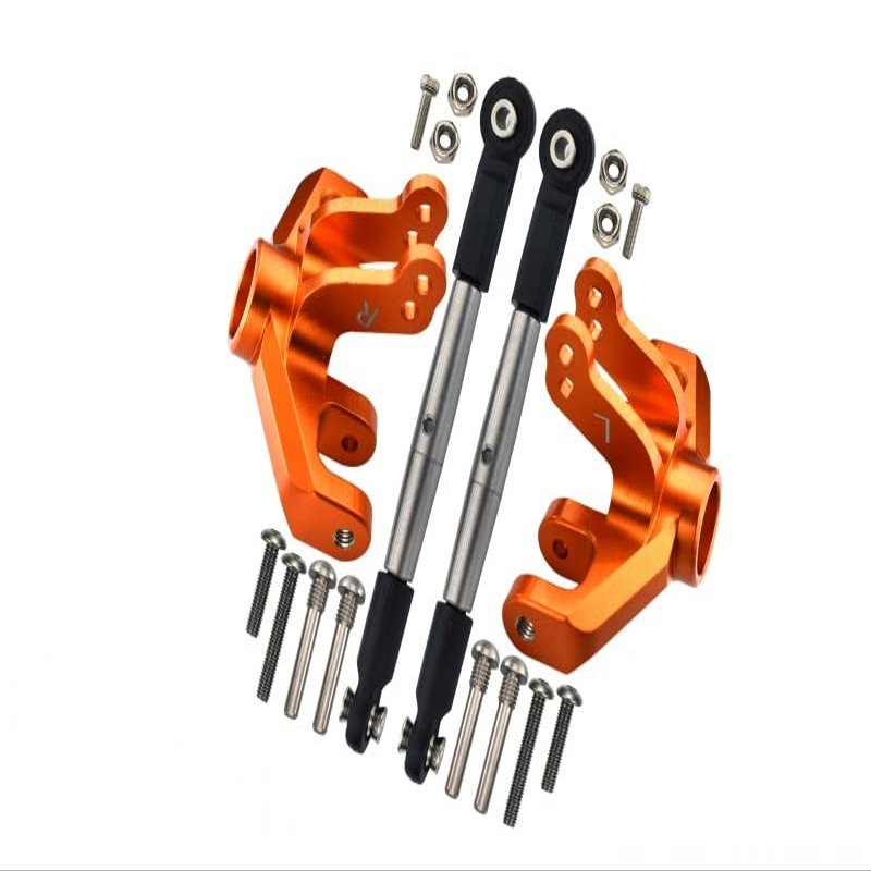 1/10 Baja Rey 4WD Desert Truck (LOS03008) Upgrade Parts Aluminum Front Knuckle Arm + Stainless Steel Adjustable Tie Rods - 18Pc Set Orange