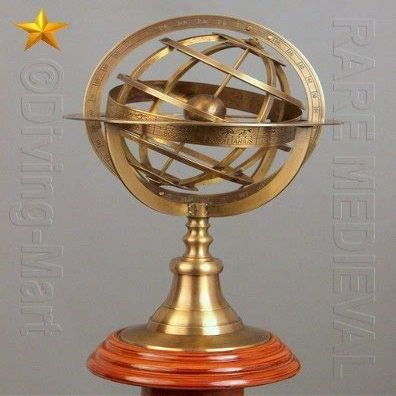 Mahira Nautical 11.5" Engraved Brass Tabletop Armillary Nautical Sphere Globes World Globe Gift A