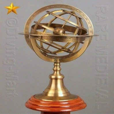 Mahira Nautical 11.5" Engraved Brass Tabletop Armillary Nautical Sphere Globes World Globe Gift A