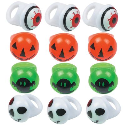 Assorted Designs & Colors Flashing Light-Up Halloween Rubber Rings - 1" (Pack of 12) - Perfect for Spooky Events, Trick-or-Treats & Costume Parties
