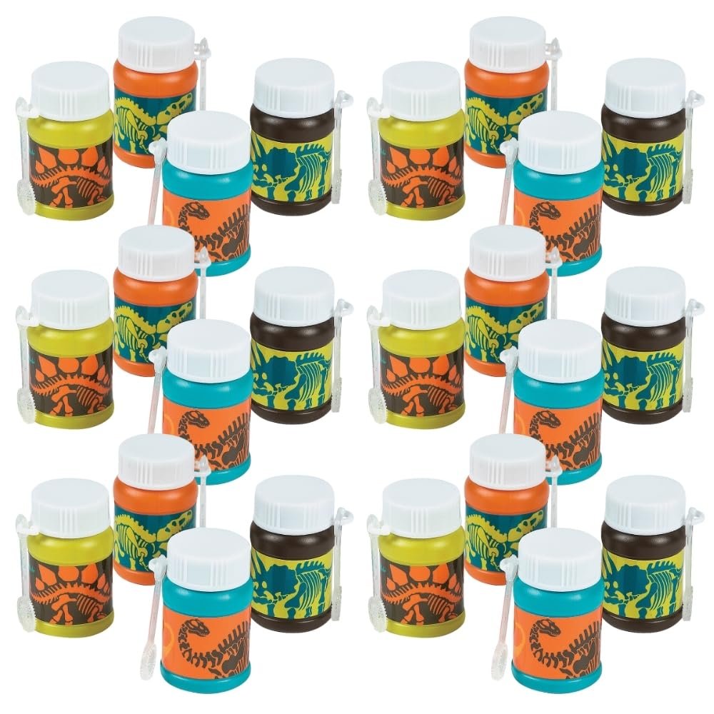 Fun Express Dino Bubbles (24 Pack of 1 oz Bottles) Dinosaur Party Favors and Toys - VBS Vacation Bible School Supplies/Decor