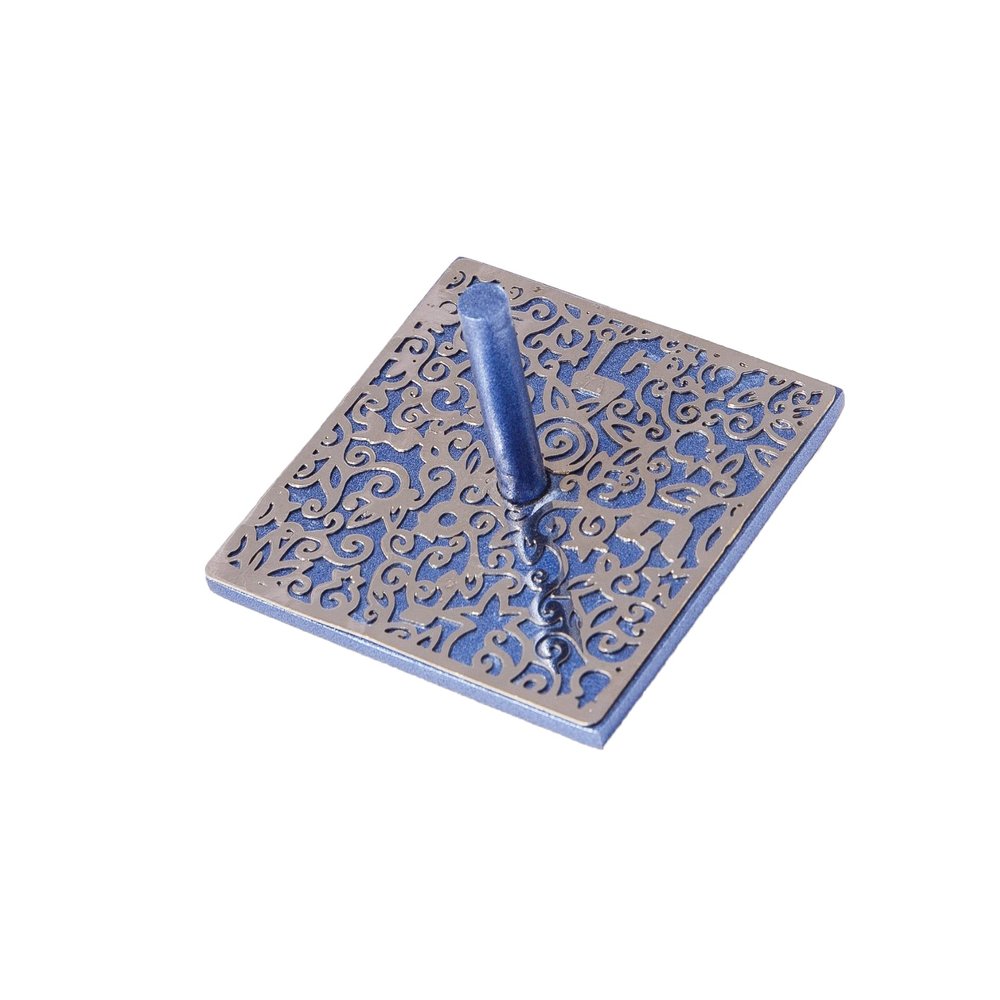 Yair Emanuel Hanukah Dreidel Decorative Flat Anodized Aluminum Cutout Design (Blue)