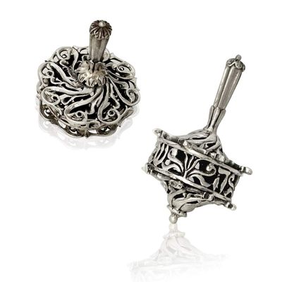 Special 925 Sterling Silver Dreidel Hanukkah art Filigree leaf design with Hebrew letters Dimensions: 1.5"w x 3"h Weight - 50gr