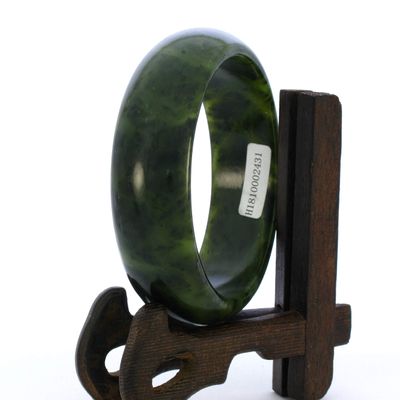 2.3" China Certified Nature Hetian Nephrite Jade Women's Green Flower Bangle Bracelet 2431