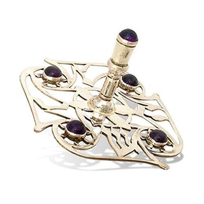 Modern Hanukkah Dreidel 925 Sterling Silver Lapis stone or Amethyst stone semi precious stones selection Spinning Top handmade Collector's