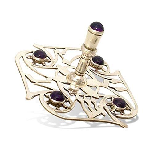 Modern Hanukkah Dreidel 925 Sterling Silver Lapis stone or Amethyst stone semi precious stones selection Spinning Top handmade Collector's