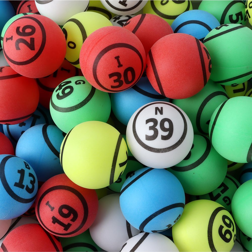 GSE Games & Sports Expert 1.55" Bingo Balls - Ping Pong Size Balls for Large Bingo Cage, Bingo Calling Balls for Parties, Prize Raffles, Family Game Nights (Multi-Color - Double Numbered)