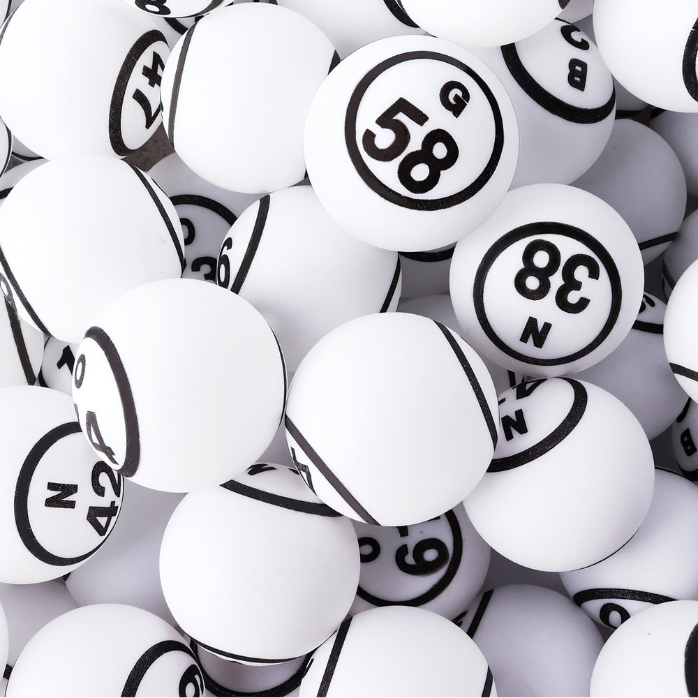 GSE Games & Sports Expert 1.55" White Bingo Balls - Ping Pong Size Balls for Large Bingo Cage, Bingo Calling Balls for Parties, Prize Raffles, Family Game Nights (Double Numbered)