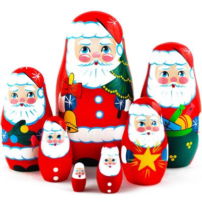 MATRYOSHKA&HANDICRAFT Christmas Santa Nesting Dolls 7 pcs - Santa Claus Christmas Decoration Doll Gifts Ideas