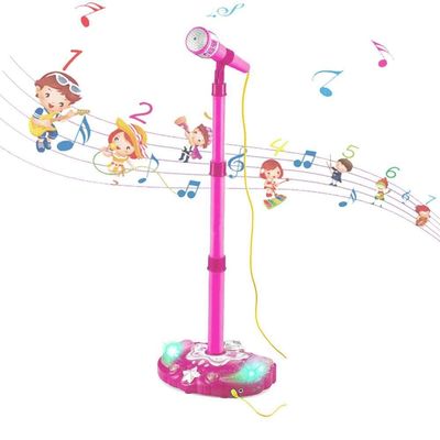 KidPlay Kids Karaoke Microphone Singing Music Machine with Adjustable Stand, Pop Star Musical Toy Pink