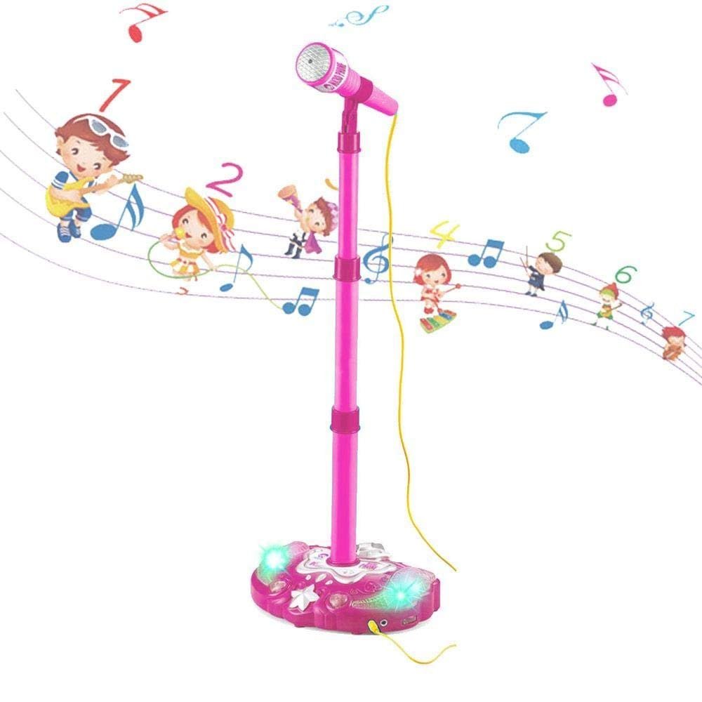 KidPlay Kids Karaoke Microphone Singing Music Machine with Adjustable Stand, Pop Star Musical Toy Pink