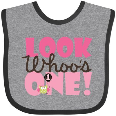 inktastic Look Who Is 1 Owl Baby Bib Heather and Black 1c9a1