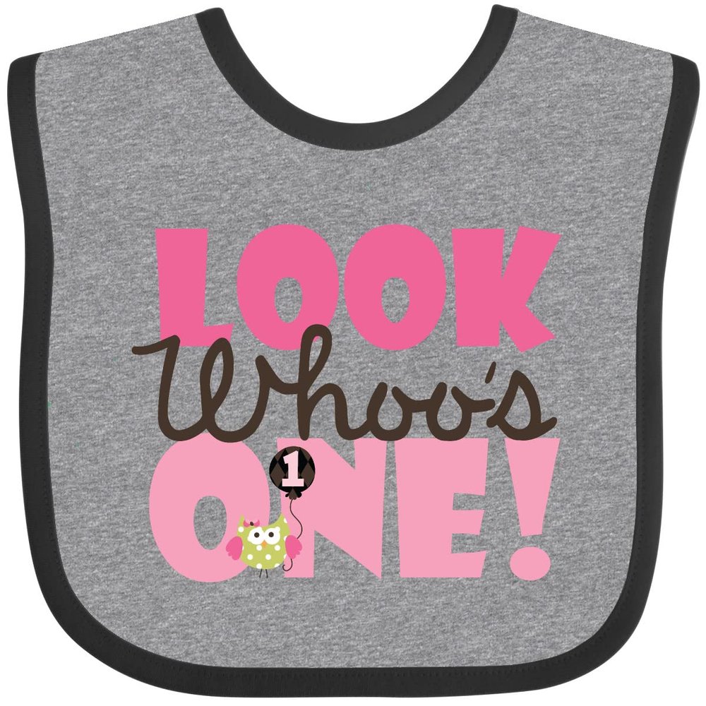 inktastic Look Who Is 1 Owl Baby Bib Heather and Black 1c9a1