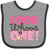 inktastic Look Who Is 1 Owl Baby Bib Heather and Black 1c9a1 view 1