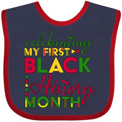inktastic Celebrating My First Black History Month- for Kids Baby Bib Navy and Red 2e5fe