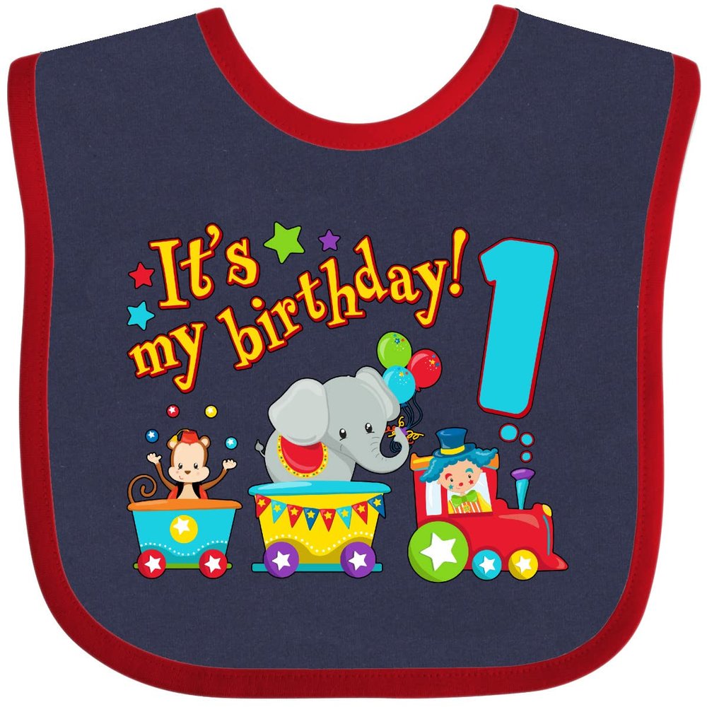 inktastic It's My Birthday- Circus Train 1st Birthday Baby Bib Navy and Red 2e92e