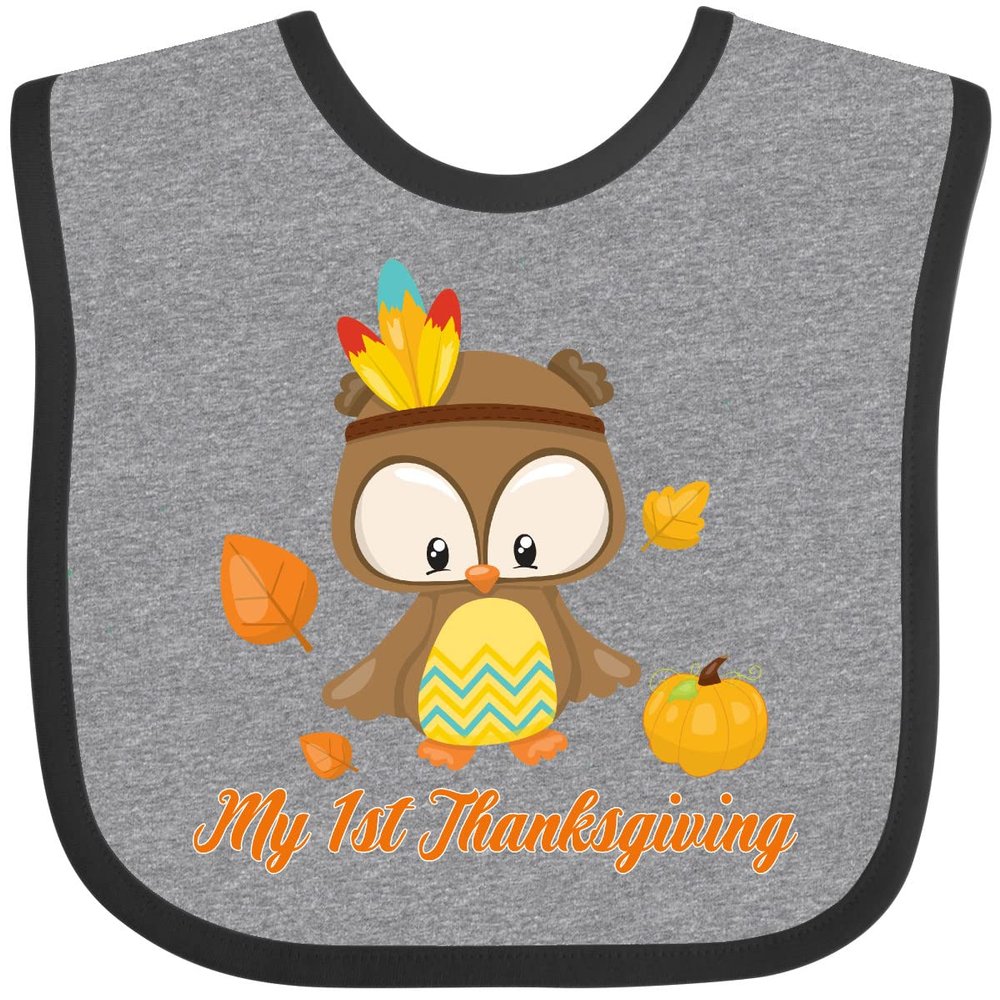 inktastic My First Thanksgiving Owl Baby Bib Heather and Black 275d5