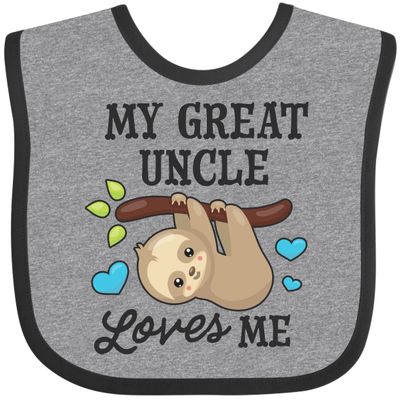 inktastic My Great Uncle Loves Me with Sloth and Hearts Baby Bib Heather and Black 2f254