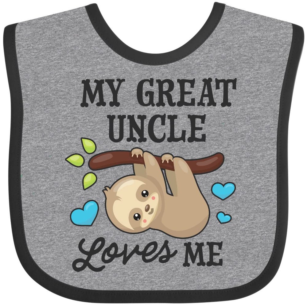 inktastic My Great Uncle Loves Me with Sloth and Hearts Baby Bib Heather and Black 2f254