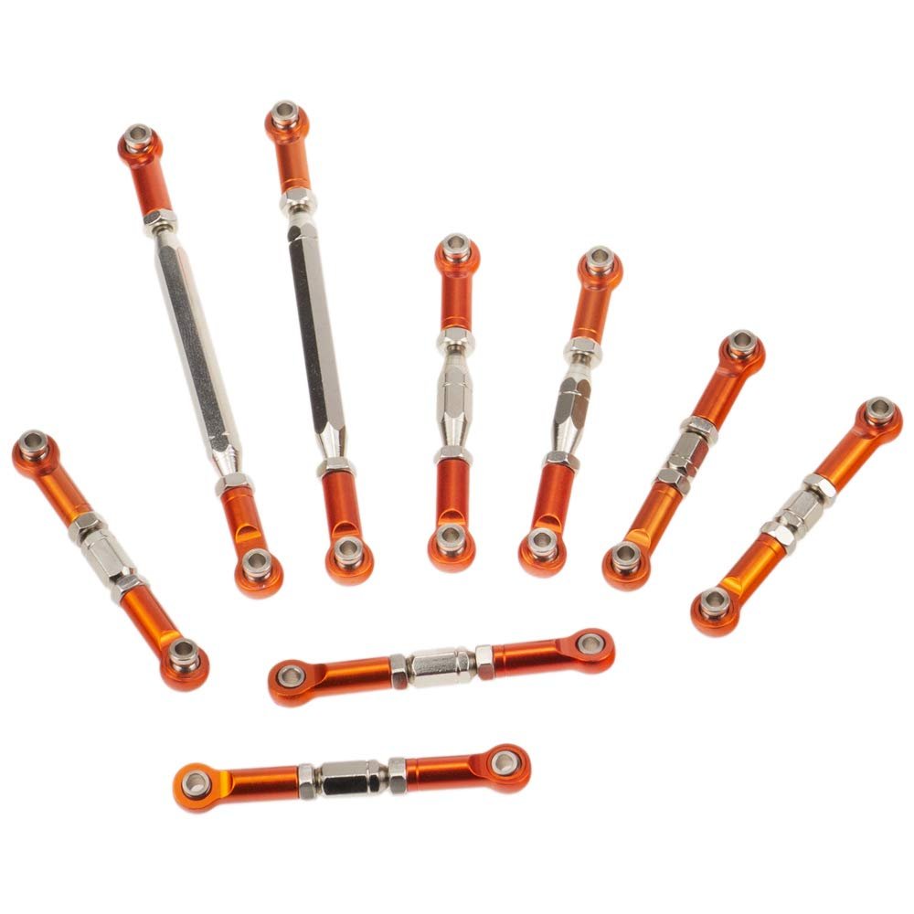 9PCS Wltoys 12428 Pull Rod Steering Servo Link Swing Arm Rear Upper Suspension Arm Tie Rod Length Adjustable for 1/12 Wltoys RC car 12423 FY03 Parts(Orange)