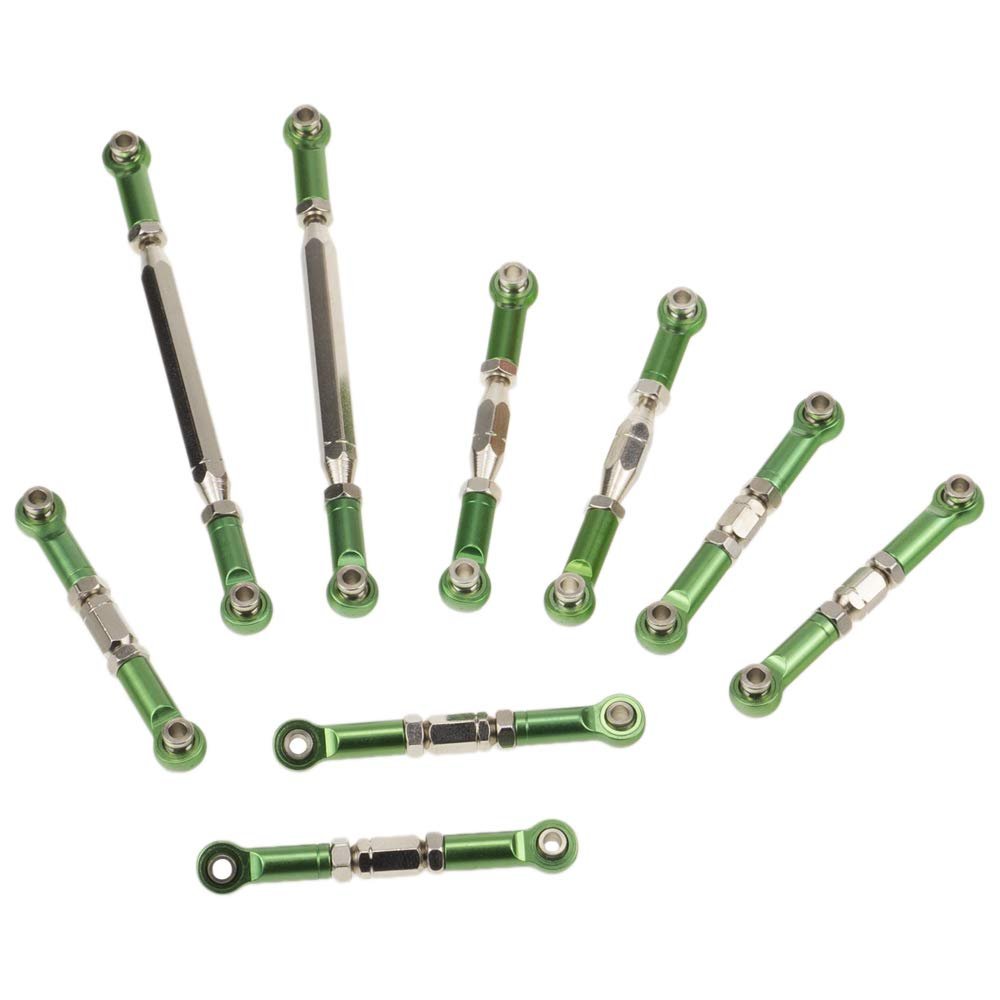 9PCS Wltoys 12428 Pull Rod Steering Servo Link Swing Arm Rear Upper Suspension Arm Tie Rod Length Adjustable for 1/12 Wltoys RC car 12423 FY03 Parts, Cojoys (Green)