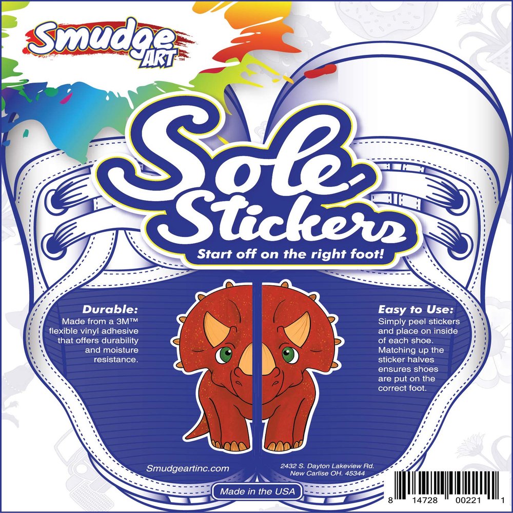 Set of 3 Sole Stickers Triceratops, Dino Egg, Truck