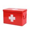 Flexzion First Aid Box Organizer Empty 13" Red Vintage First Aid Kit Tin Metal Medical Box - First Aid Storage Box Container Bins with Dividers, Removable Tray and White Cross Logo view 1