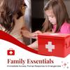 Flexzion First Aid Box Organizer Empty 13" Red Vintage First Aid Kit Tin Metal Medical Box - First Aid Storage Box Container Bins with Dividers, Removable Tray and White Cross Logo view 2
