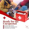 Flexzion First Aid Box Organizer Empty 13" Red Vintage First Aid Kit Tin Metal Medical Box - First Aid Storage Box Container Bins with Dividers, Removable Tray and White Cross Logo view 4