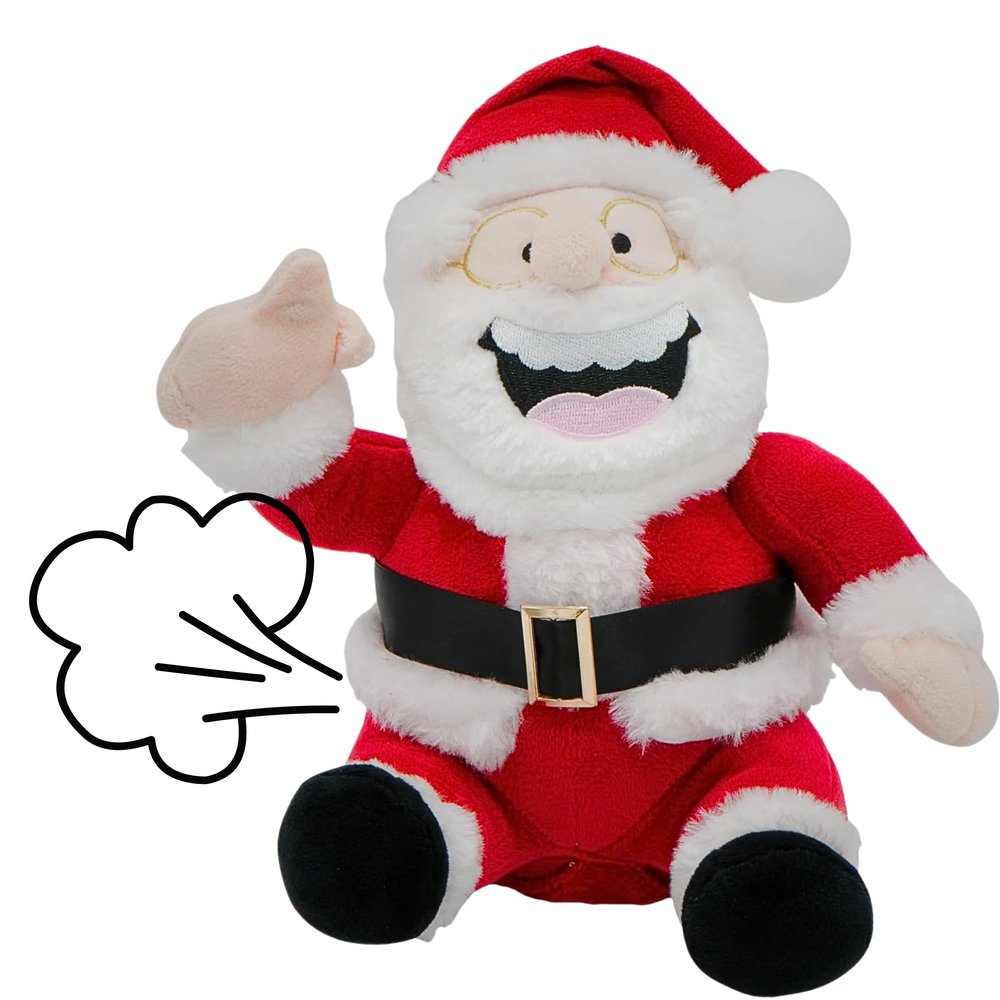 4E's Novelty Animated Santa Claus Plush, Makes Gas Sound, Talking Christmas Bear Plush Toys for Kids 8" Funny Christmas Stuffed Animals Gag Gifts for Boys Girls Teens White Elephant Gift