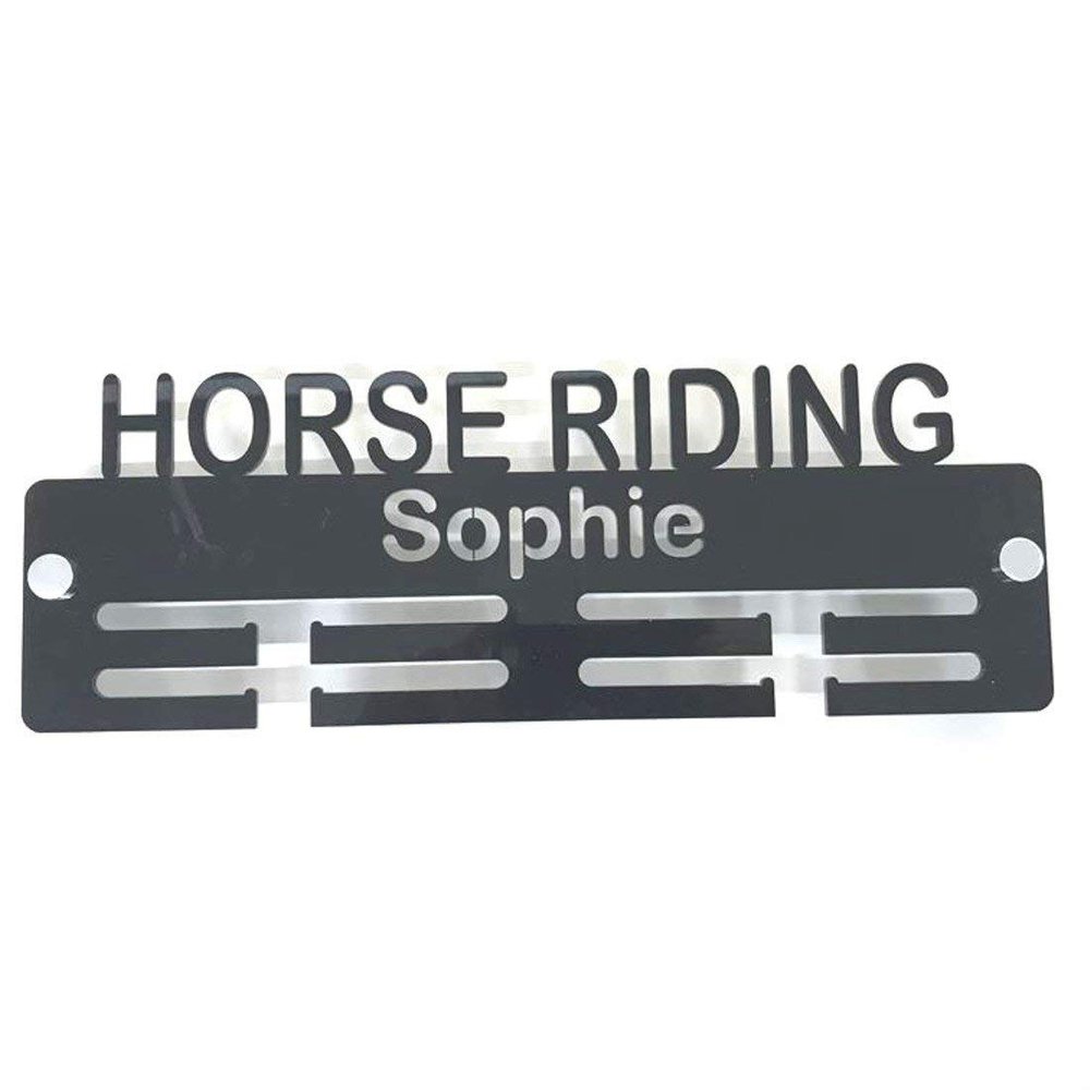Super Cool Creation Personalised"Horse Riding" Medal Hanger - Bright Blue