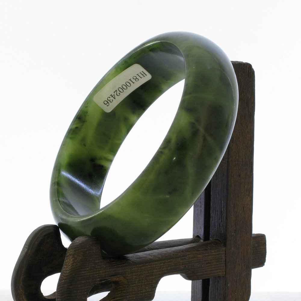 2.3" China Certified Nature Hetian Nephrite Jade Women's Green Flower Bangle Bracelet 2436