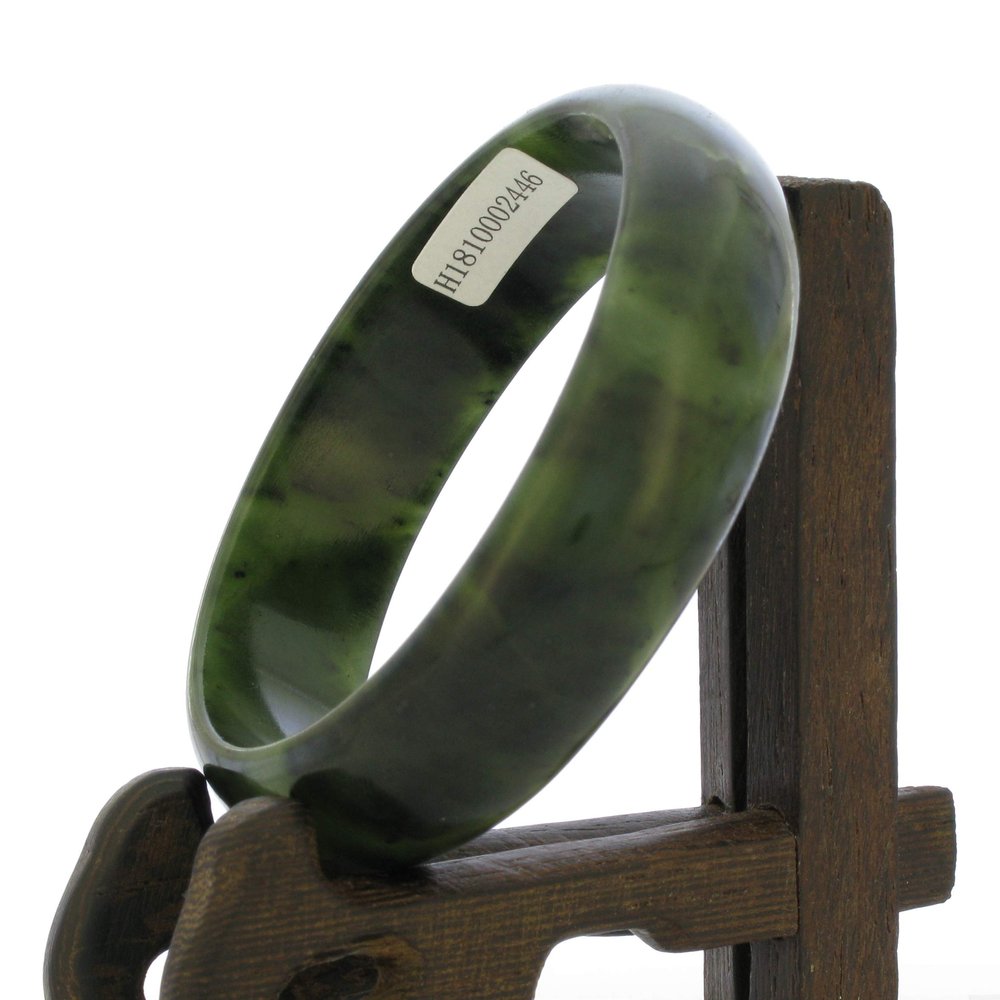 2.4" China Certified Nature Hetian Nephrite Jade Women's Green Flowe Bangle Bracelet 2446