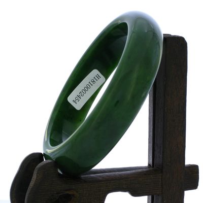 2.4" China Certified Nature Hetian Nephrite Jade Women's Green Flower Bangle Bracelet2454