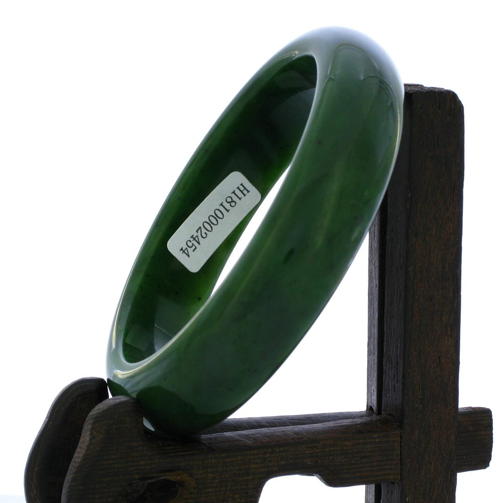 2.4" China Certified Nature Hetian Nephrite Jade Women's Green Flower Bangle Bracelet2454