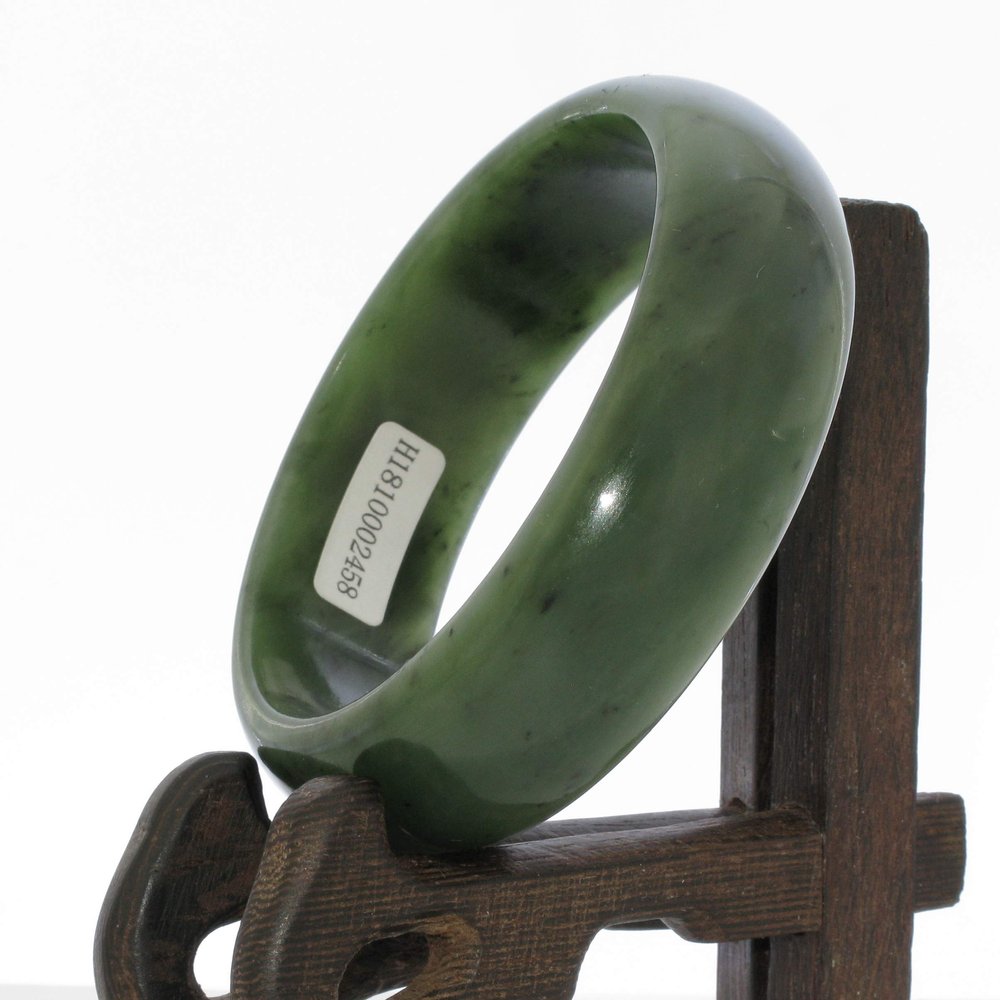 2.4" China Certified Nature Hetian Nephrite Jade Women's Green Flower Bangle Bracelet2458