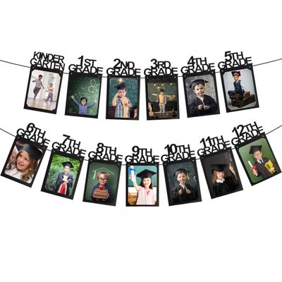 Class of 2019 Congrats Kindergarten-12 Grade Photo Banner -Perfect Graduation Decorations Party Supplies for Grad Party Bunting Black
