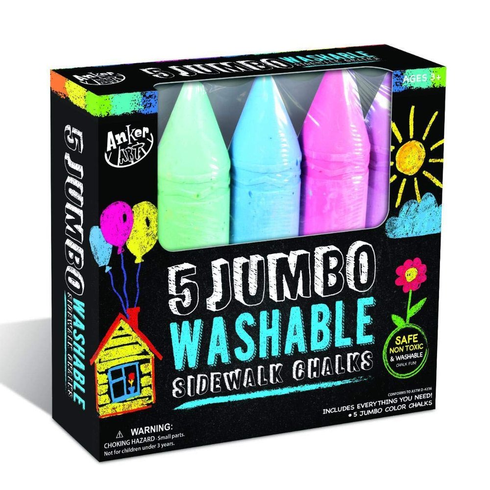 5 Jumbo Washable Sidewalk Chalk Sticks - CASE of 12